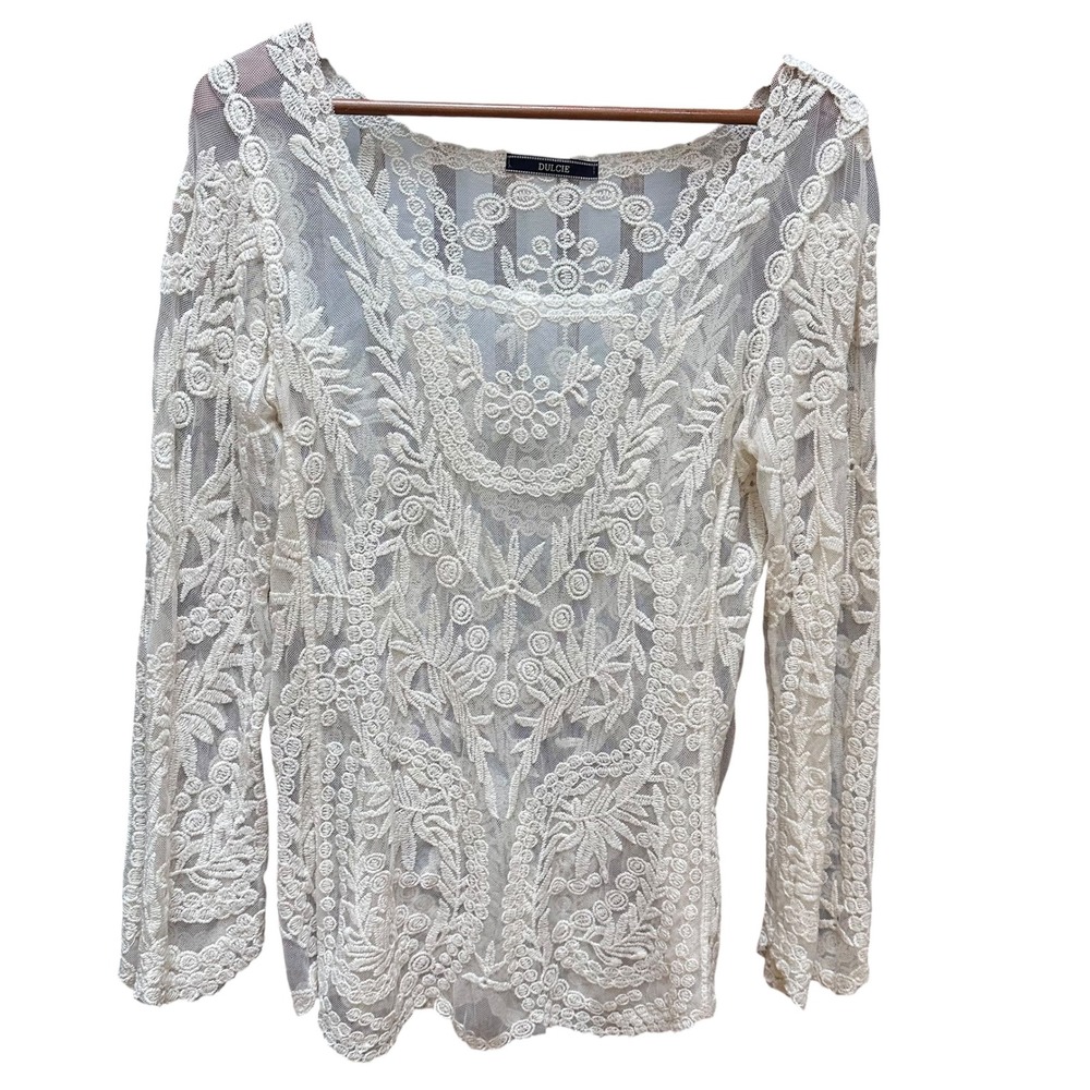 Dulcie Anthropologie‎ Sheer Embroidered Lace Top Boho Feminine Festival SM